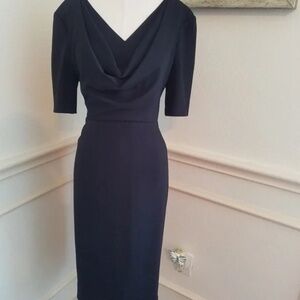 Kasper black shift drape neckline rockabilly 50s dress 8